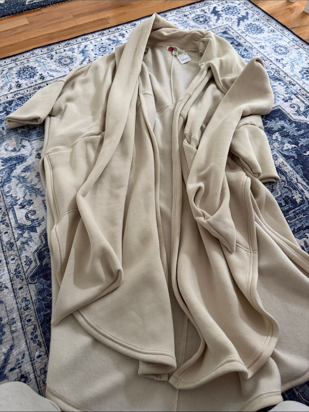 Plush Hooded Draped Robe - Cream